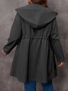 EMERY ROSE Jaket Kasual Wanita Ukuran Besar Lengan Panjang Warna Polos dengan Tali Serut di Pinggang dan Resleting Depan, Pakaian Musim Gugur untuk Wanita - Dark Grey - View 2