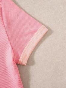 SHEIN Unity Slogan Graphic Contrast Trim Bodysuit - Baby Pink - View 8