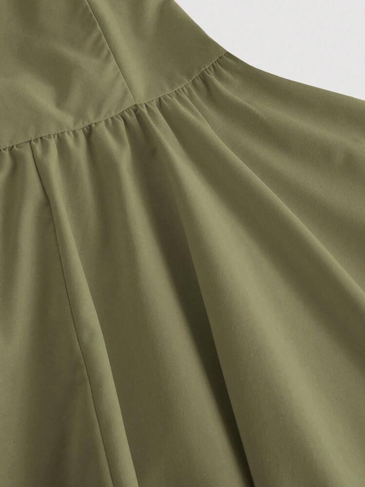 SHEIN MOD Olive Green Romantic Backless Bowknot Dress, Suitable For Dates, Parties, Holidays, Tea Parties, Birthday Occasions - Army Green - View 4