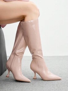 CUCCOO BIZCHIC Women's Fashion Versatile Minimalist High Heel Mid-Calf Boots, Pink - Apricot - View 3