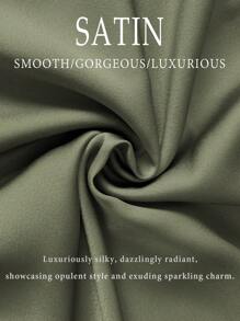 Elenzga 1 件优雅女式连衣裙，采用闪亮面料，交叉荷叶边侧系带细节，荷叶边下摆缎面连衣裙长款女装 - 綠色 - 查看 3