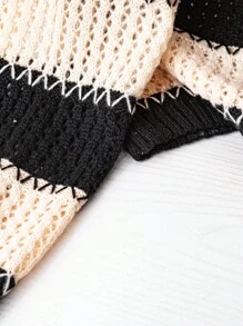 Franclia Nuovo maglione lavorato a maglia con scollo tondo, stile colorblock, design alla moda da blogger, lavorazione traforata e floreale, stile europeo e americano, pullover lavorato a maglia per l'autunno e l'inverno - Multicolore - Visualizzare 8