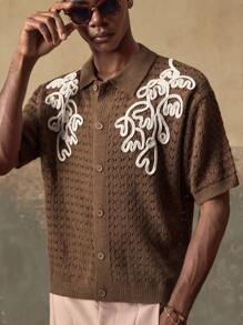 AKNOTIC Asymmetrical Pattern Casual Vacation Men Cardigan Sweater