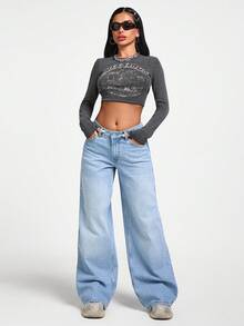 EURMUSE CasuGlow 100% Cotton LOW RISE WIDELEG CUT VINTAGE WASH Y2K BAGGY JEANS