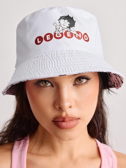 Betty Boop | ROMWE Letter Pattern Reversible Bucket Hat