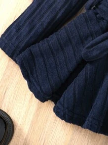 SHEIN 2 件女童罗纹长袖连衣裙（含紧身裤）套装，春秋 - 藏蓝色 - 查看 3