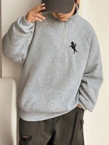 SHEIN Little Byeori 男童休闲宽松立领卫衣，适合通勤、上学、日常休闲穿着、运动以及秋冬季节穿着。 - 灰色 - 查看 5