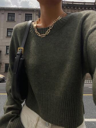 DAZY Loose Fit Cropped Pullover Sweater For Women, Versatile New Style Fall