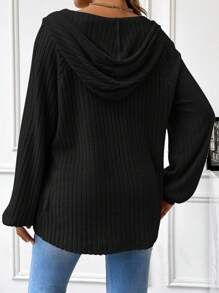 SHEIN Pregnant Women's Casual Solid Color Drawstring Hooded Long Sleeve Sweatshirt, Sweatshirt, Spring Autumn, For Maternity, For Winter - Black - View 2