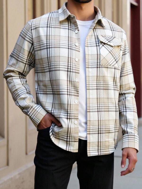 Manfinity Homme Herren Lässig Karohemd in Große Größen, Herbst