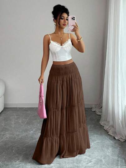 Elenzga Casual Commute Solid Color Ruched Skirt