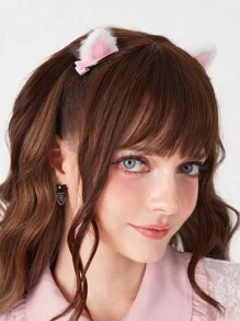 ROMWE Kawaii 1双纯白色过膝袜+1双可爱猫耳发夹，猫耳性感白色纯色女学生及膝袜，高品质猫耳发夹，超薄弹力透视紧身裤 - 彩色 - 查看 6