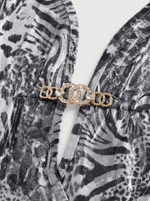 ROMWE Avant Damen Y2K Retro Sexy Leoparden-Muster Metallic Dekor Bodysuit - Schwarz - Übersicht 3