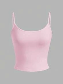 SHEIN EZwear 4 件套女士雾霾蓝、浅蓝、浅粉、玫粉紧身短款休闲吊带背心上衣，适合夏季 - 彩色 - 查看 5