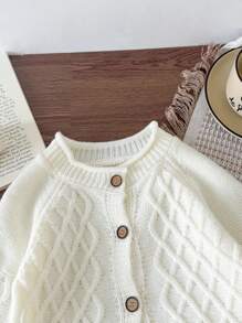 Cardigan casual a tinta unita con collo rotondo per bambina
