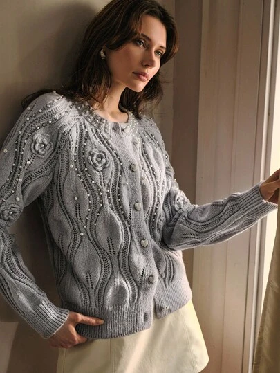 MOTF PREMIUM BEADED DETAIL BUTTON UP CARDIGAN