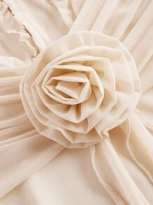 SHEIN MOD Women's Apricot Color Mesh Ruffle Floral Print Dress, Summer Halter Neck Dress,Graduation Dresses - Apricot - View 3