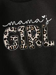 SHEIN 年轻女孩休闲豹纹印花和字母图案宽松圆领运动衫，秋季