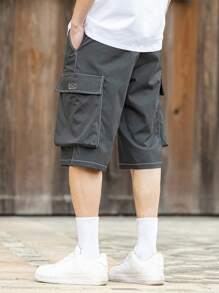 Manfinity Roghcode Men's Solid Color Minimalist Casual Pocket Shorts - Dark Grey - View 2