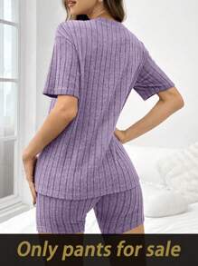 SHEIN 女士纯色拉绒罗纹修身短裤、家居服 - 紫色 - 查看 2