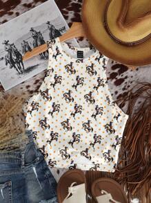 Muchica 休闲复古游牧骑士波尔卡圆点印花圆领紧身女式背心 - 彩色 - 查看 1