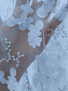 Modelyn Women Floral Applique Mesh Batwing Sleeve Top And Sleeveless Dress Elegant 2 Piece Set - Blue - View 7