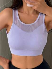 DAZY Mesh Patchwork Sleeveless Slightly Gathered Pullover Sports Bra For Women Lingerie For Women - Blue - View 4