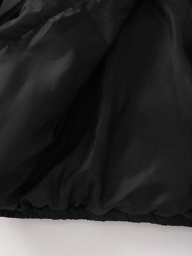 1 Piece Tween Boy Leisure Sports College Literary Retro With Grab Velvet Lining Mid-Length Padded Coat,Suitable For Daily Use,Sports,In Fall/Winter - Black - View 6