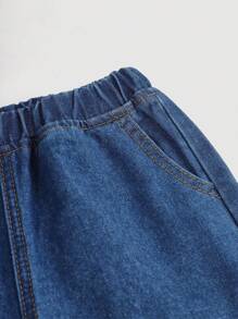 Firerie Kids Firerie Kids 年轻女孩 2 件牛仔吊带上衣和松紧腰裤套装，毕业/派对/度假套装，老钱风格，年轻女孩卡哇伊套装，秋季儿童休闲舒适服装，返校 - 深色水洗藍 - 查看 4