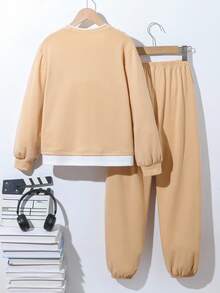 Bộ áo hoodie thường ngày cho bé trai tuổi teen, áo nỉ cổ tròn phối 2 trong 1, phù hợp cho đi học, mặc thường ngày và chơi thể thao. - Màu Khaki - Xem 2