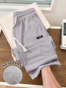 Manfinity Homme Quần dài cạp rút màu trơn đơn giản đa năng cho nam - Xám - Xem 1