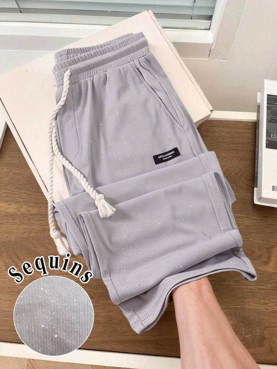 Manfinity Homme Quần dài cạp rút màu trơn đơn giản đa năng cho nam - Xám - Xem 1