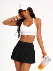 Easithlete 女士纯色简约百褶运动裙短裤，适合日常穿着