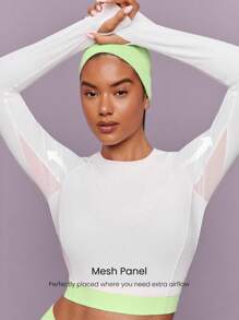 GLOWMODE Tough Sport Sweat-Wicking Quick-Dry Jacquard Mesh Back Elastic Band Two-Tone Top High-Impact Running Jogging Training Gym Studio Daily Active Wear - White - View 4