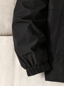 Tween Boy 休闲运动时尚连帽夹克，梭织面料，松紧袖口，前片拼接，宽松版型，舒适，适合春季、秋季、日常穿着、户外、聚会、拍照 - 黑色 - 查看 4