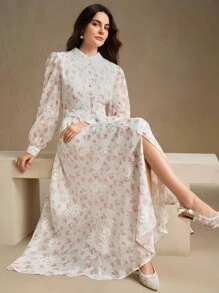 Anewsta Váy cổ ren hoa thanh lịch dành cho nữ - Hồng - Xem 1