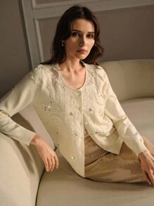 MOTF PREMIUM CÁRDIGAN CON BORDADO DE STRASS - Albaricoque - Ver 3