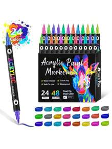 24/48/72 Color Acrylic Marker Pens, Rock Painting Kit Stone Paint Pens Set Ceramic, Glass, Wood, DIY Crafts Drawing Art Craft School Supplied Back To School - Double-ended acrylic pen - View 10