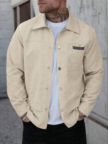 Manfinity CasualCool Outdoor Casual Street Style Versatile Long Sleeve Men's Jacket Men Shacket Men Overshirt Corduroy Jacket Men Beige Button Up Men Men Corduroy Shacket, Men Shacket, Beige Jacket Men, Shirt Jacket , Fall Winter