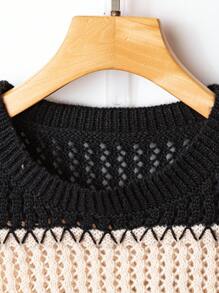 Franclia Nuovo maglione lavorato a maglia con scollo tondo, stile colorblock, design alla moda da blogger, lavorazione traforata e floreale, stile europeo e americano, pullover lavorato a maglia per l'autunno e l'inverno - Multicolore - Visualizzare 4