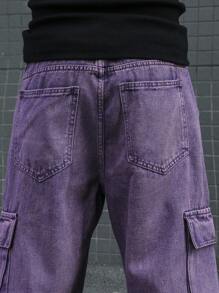 Manfinity Roghcode Celana Jeans Kargo Pria Ukuran Besar Motif Bunga Ungu, Potongan Lebar, Gaya Anak Muda, Modis dan Bergaya, Cocok untuk Pesta, Jalan-jalan, Makan Malam, Musim Panas, Gaya Vintage Y2K - Purple - View 8
