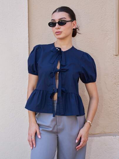 Andrea Bello Quirky Fun Bow Puff Sleeve Top