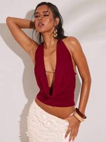 SHEIN BAE 1 pièce Débardeur simple et décontracté avec chaîne métallique tricotée, décoratif et sexy. Convient pour le brunch, la sortie, les rendez-vous, les loisirs, les croisières, Ibiza, les hauts de plage