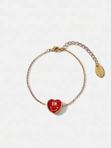 S.W.Smiley x MOTF PREMIUM 18K GOLD PLATED RED HEART & SMILING FACE CHARM BRACELET - Yellow Gold - View 2