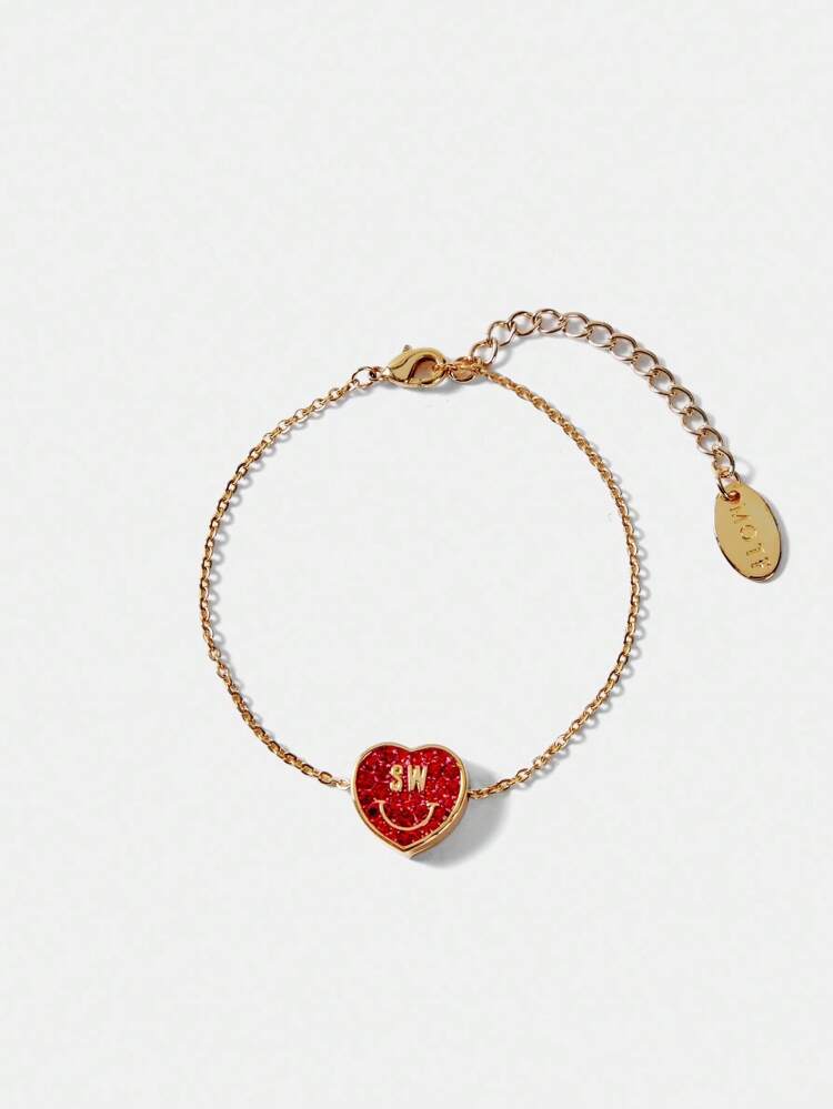 S.W.Smiley x MOTF 18K GOLD PLATED RED HEART & SMILING FACE CHARM BRACELET