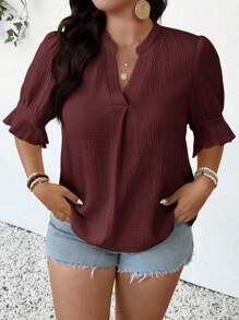 SHEIN Frenchy Plus Size Casual Solid Color Notched Neck Shirt