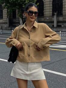 DAZY 时尚复古复古硬币图案棕色时尚高端牛仔夹克和外套 - 駝色 - 查看 8