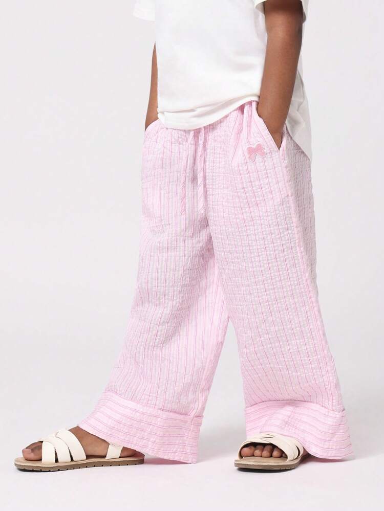 Wide Leg Linen Feel Pants With Bow Detail