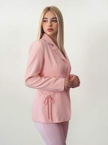 Sweetina Women's Loose Fit Blazer Jacket With Pocket & Bow Decor - Baby Pink - View 5