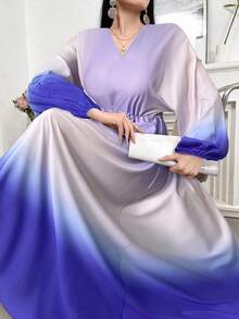 Seusyu Váy cổ chữ V in họa tiết ombre lãng mạn thanh lịch dành cho nữ - Nhiều màu - Xem 3